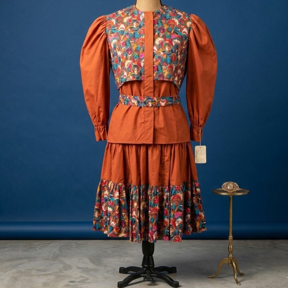 Kate Schorer NWT western Native Indian print vintage top/skirt Unique set S/M